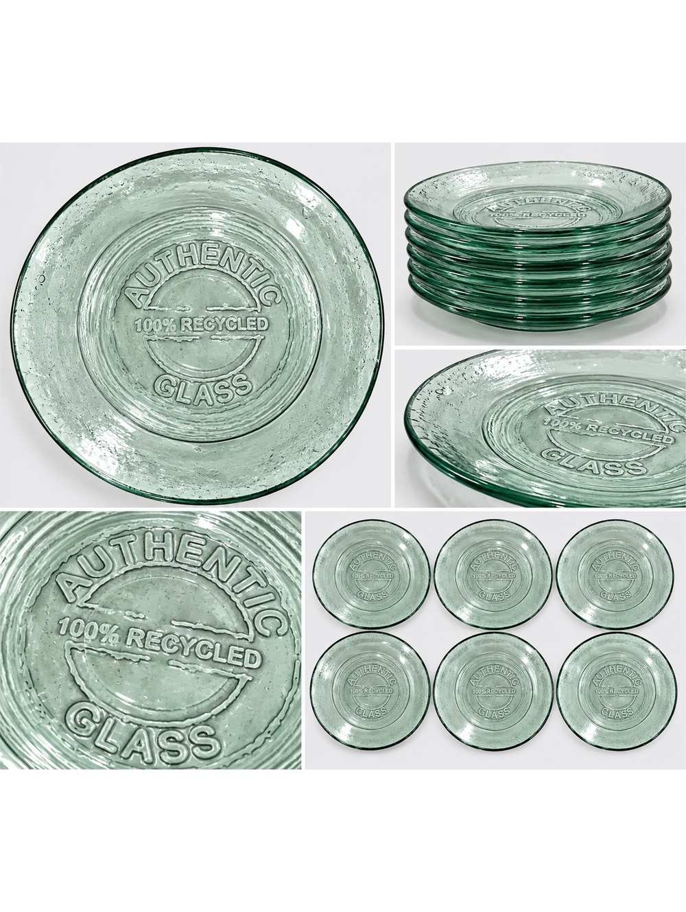 Vidrios San Miguel Recycled Glass Green Plates Set of 6 Spain